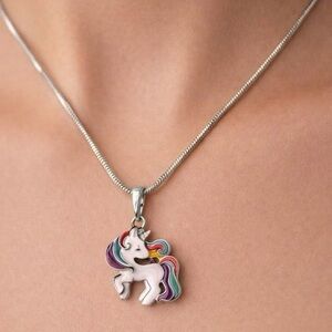 Platinum Plated Unicorn Pendant Necklace | Waterproof Dainty Enamel Jewelry